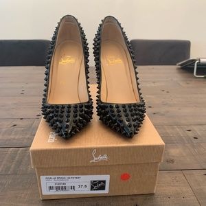 Christian Louboutin Black Patent Pigalle Spikes 100mm- 37.5